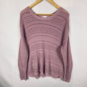 J Jill Women Sz MP Pink Cotton Nylon Open Knit Beach Casual Pullover Top Sweater